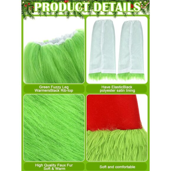 Christmas Green Monster Accessories Set Women\'s Santa Hat Fuzzy Leg Warmers main image 4